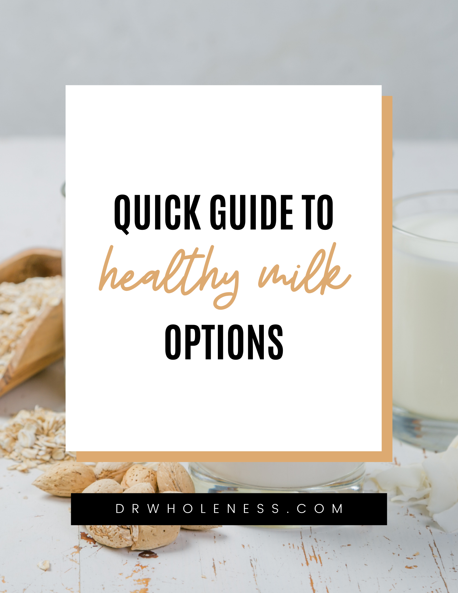Glass of milk. Text: Quick guide to healthy milk options.